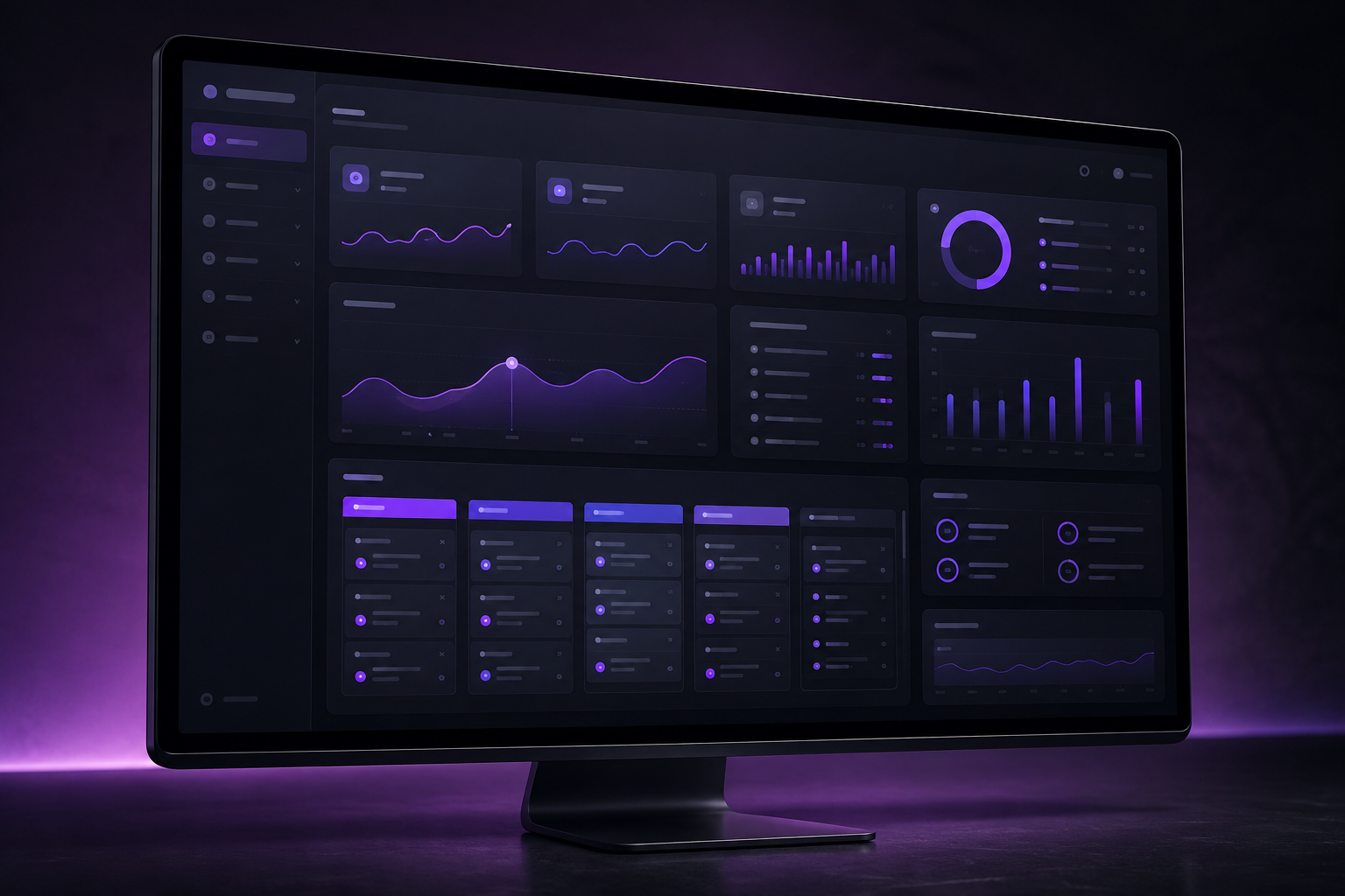 Dashboard de operações em uma tela com gráficos e módulos de gestão
